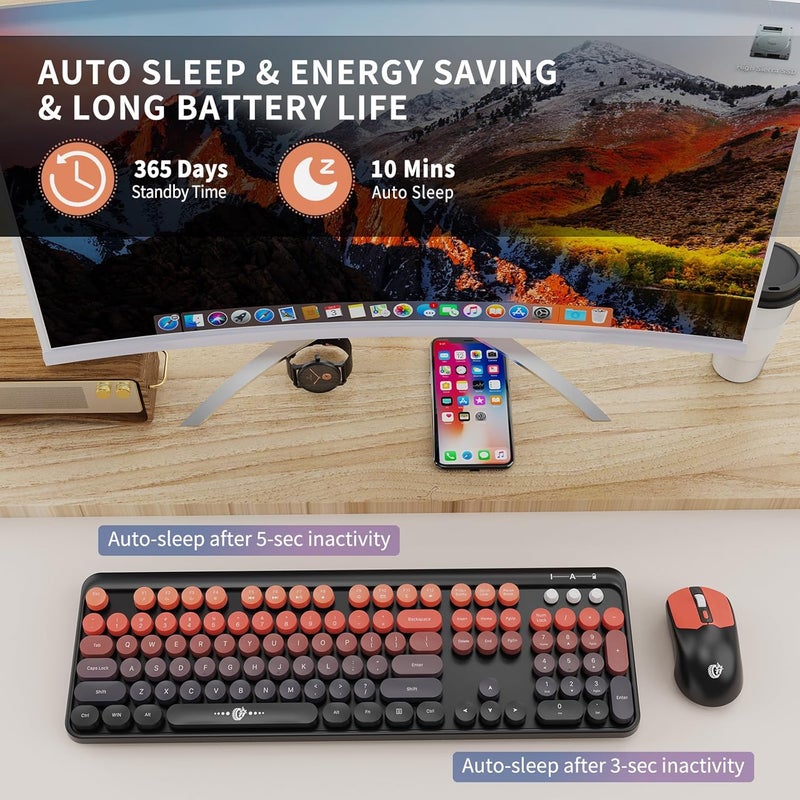FOPETT Wireless Keyboard and Mouse Combo, 104 Keys Full-Sized 2.4 GHz Round Keycap Colorful Keyboards, USB Receiver Plug and Play, for Windows, Mac, PC, Laptop, Desktop (BlackOrange) - Image 5